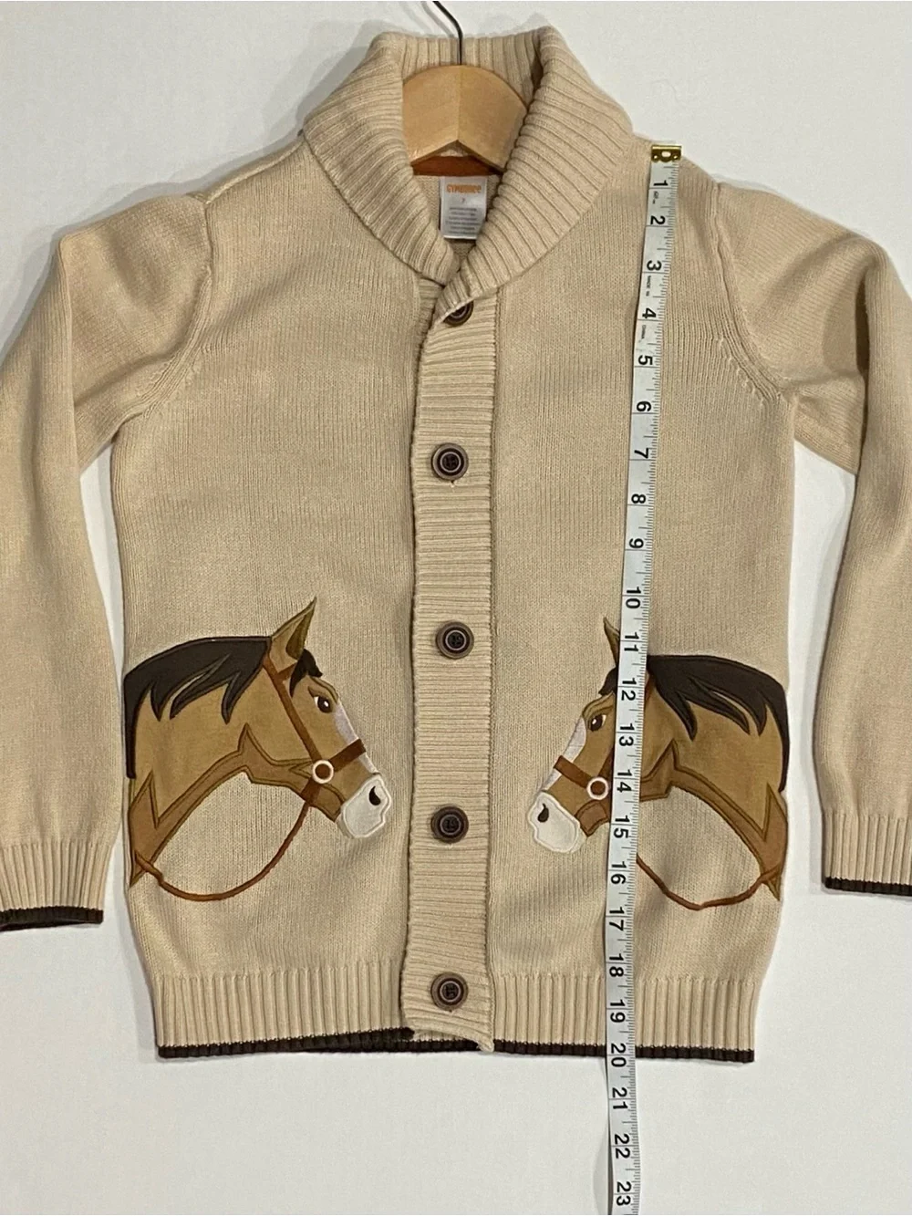 Gymboree Boys ‘Country Charm’ Beige Horse Shawl Collar Cardigan Size 7